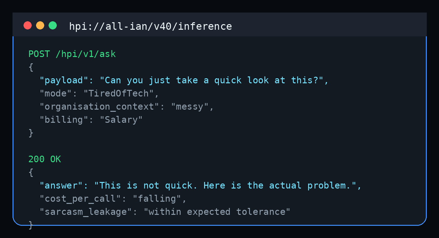 Mock All Ian API console screenshot with request and response panels.